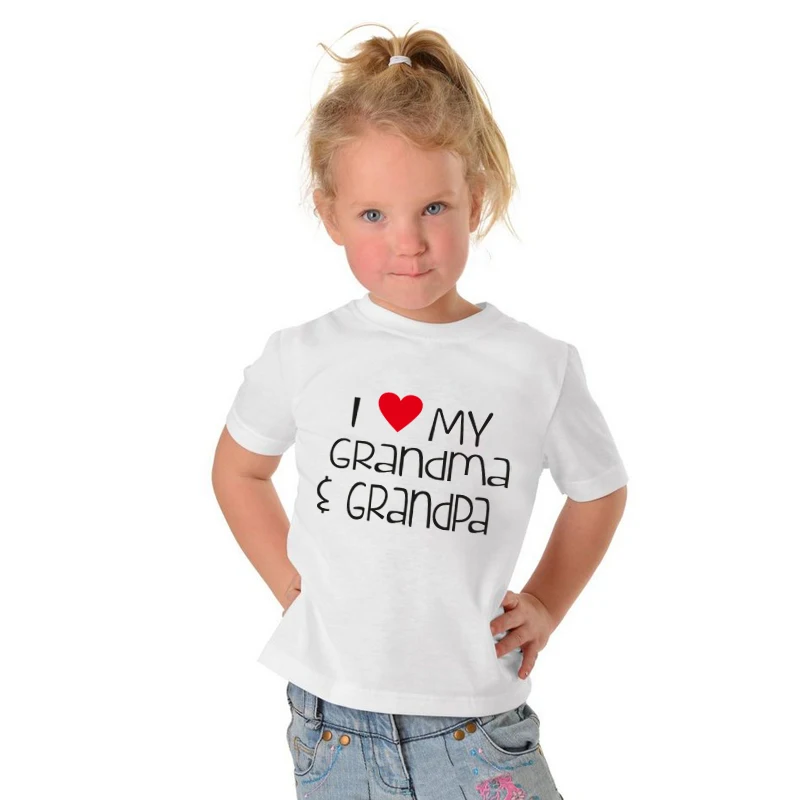 I Love My Grandpa and Grandma Unisex Youths Short Sleeve T-Shirt Kids T-Shirt Tops Black