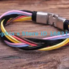 G127 металлическая застежка плетеные конопли кожаный браслет манжеты Прохладный многоцветный мужские