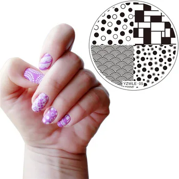 WUF 5.5cm Round Nail Art Stamp Stamping Plates Template Set Waves Geometry Image Nails Plate