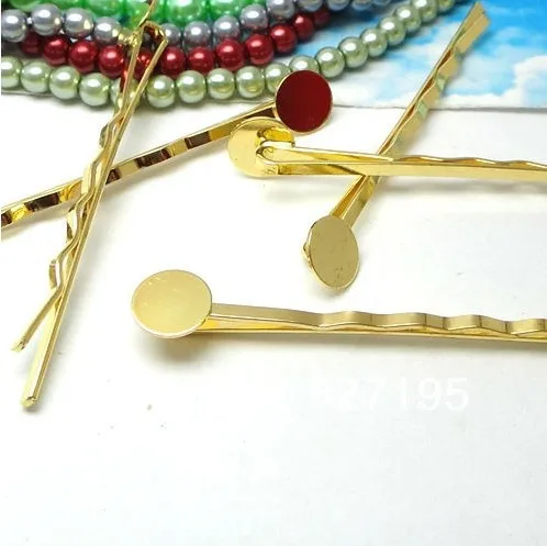

100pcs Wholesale GOLD 8mm Glue Pad Blank Fashion Barrette Bobby Pin Hair Clip DIY Hair Finding&Settings for Women