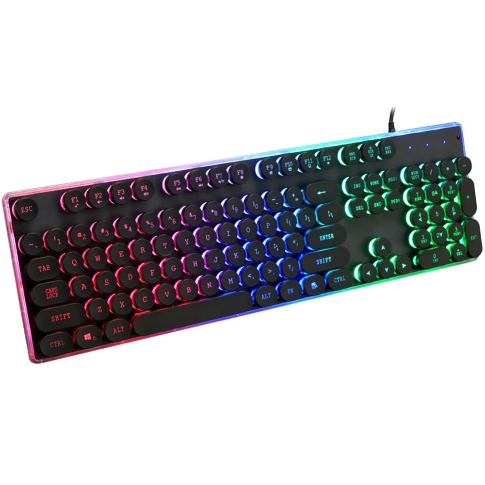 

Punk Imitation Mechanical Feel Gaming Keyboard Black Color Rainbow Luminous Retro Game Computer USB Cable Mechanical Keyboard