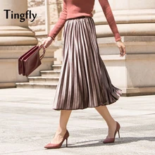 Tingfly 9 цветов Новые повседневные женские плиссированные женские юбки винтажные Однотонные эластичные бархатные юбки с высокой талией на осень и зиму Saia
