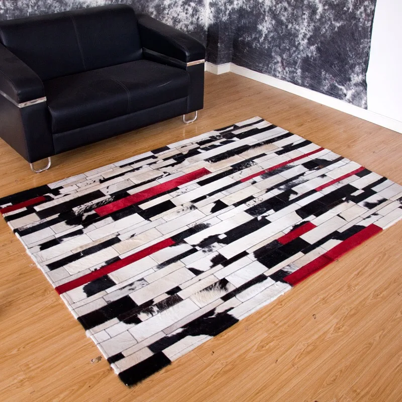 Современные теплые ковер пэтчворк ковер из натуральной коровьей кожи с мехом кожи скрывает дизайн