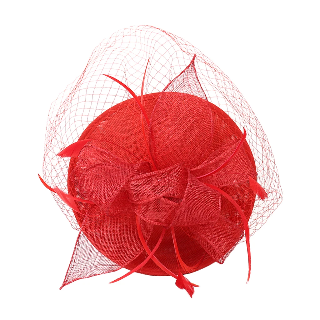 Elegant Women Ladies Sinamay Hat Feather Headband Clip Fascinator Veil Wedding Party Royal Ascot Hair Accessories