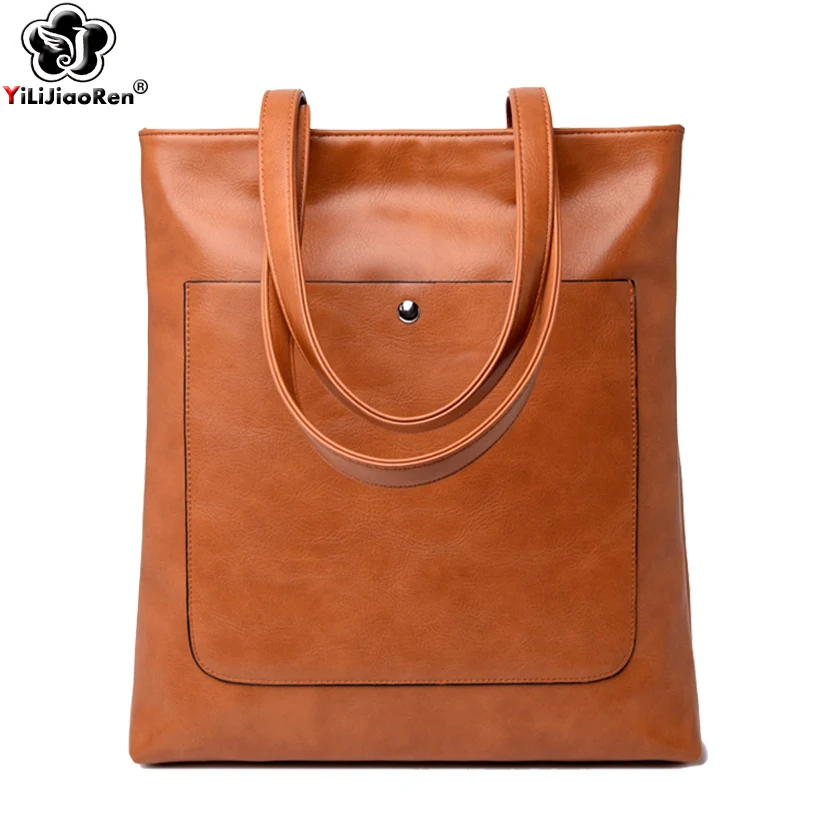 

Vintage Large Capacity Tote Bag Luxury Handbags Women Bags Designer High Quality Oil Wax Leather Shoulder Bag Female Sac A Main