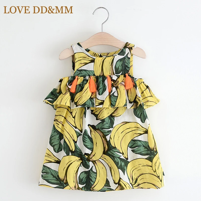 LOVE DD& MM/Одежда для девочек; платья; Новинка г.; летнее модное платье без бретелек с бахромой и принтом банана для девочек