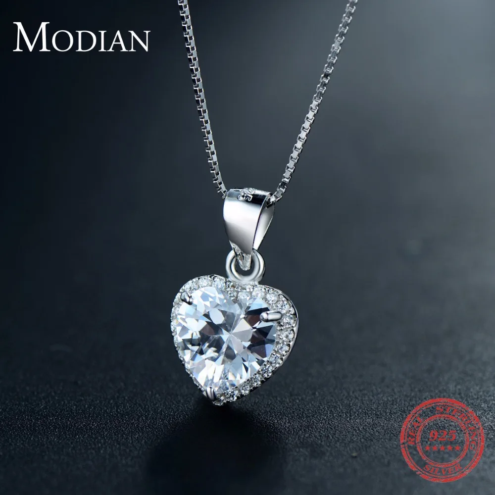 Modian, дизайн, 925 пробы, Серебряное сердце, подвеска, модное сердце, прозрачный Цирконий, классика, свадебная цепочка, ювелирное изделие для женщин