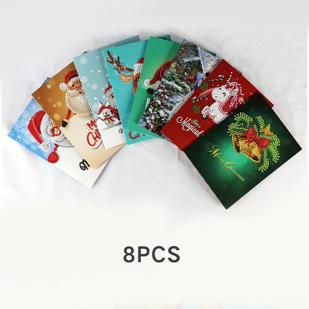 

8pcs Embroidery Handcraft Gift Cross Stitch Diamond Painting Greeting Card Colourful Paper 5D Kit Christmas DIY