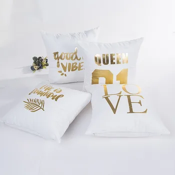 

Wholesales White Cushion Cover Cute English Letter Love Pillow Cover Soft Velvet Gold Foil Home Decorative Pillow Case 45x45cm