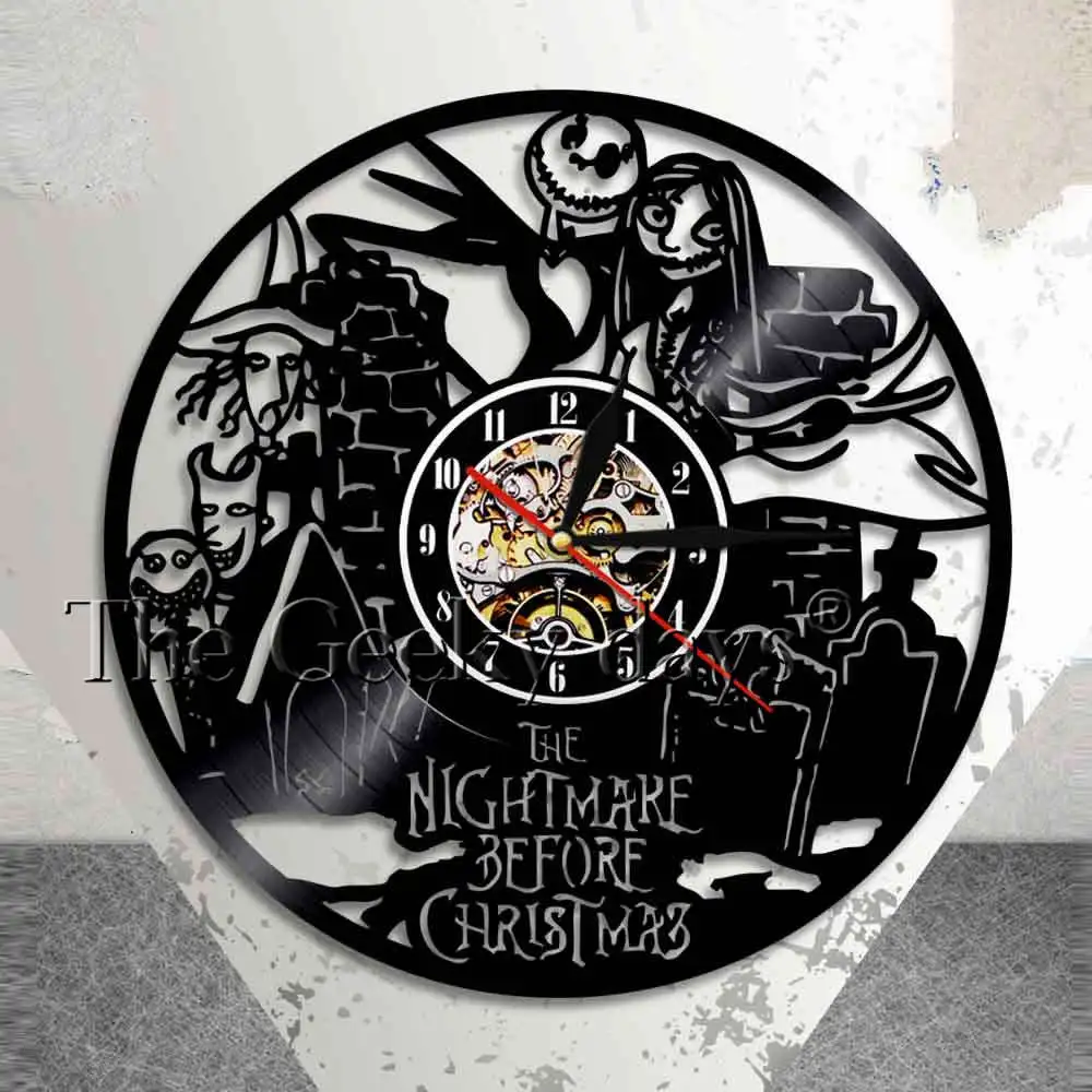 Кошмар перед рождественские настенные часы Tim Burton Skellington Jack Love Sally виниловые для