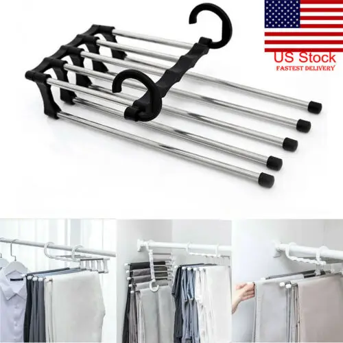 

US Pant rack shelves 5in1 Stainless Steel Multi-functional Wardrobe Magic Hanger