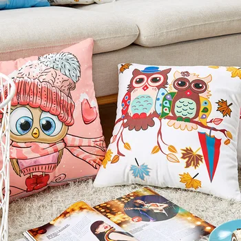 

Cushion Cover Owl Throw Pillows Sofa Decorative Pillows 45*45 For Kids's Bedroom Living Room Kussenhoes Cartoon Home Decor