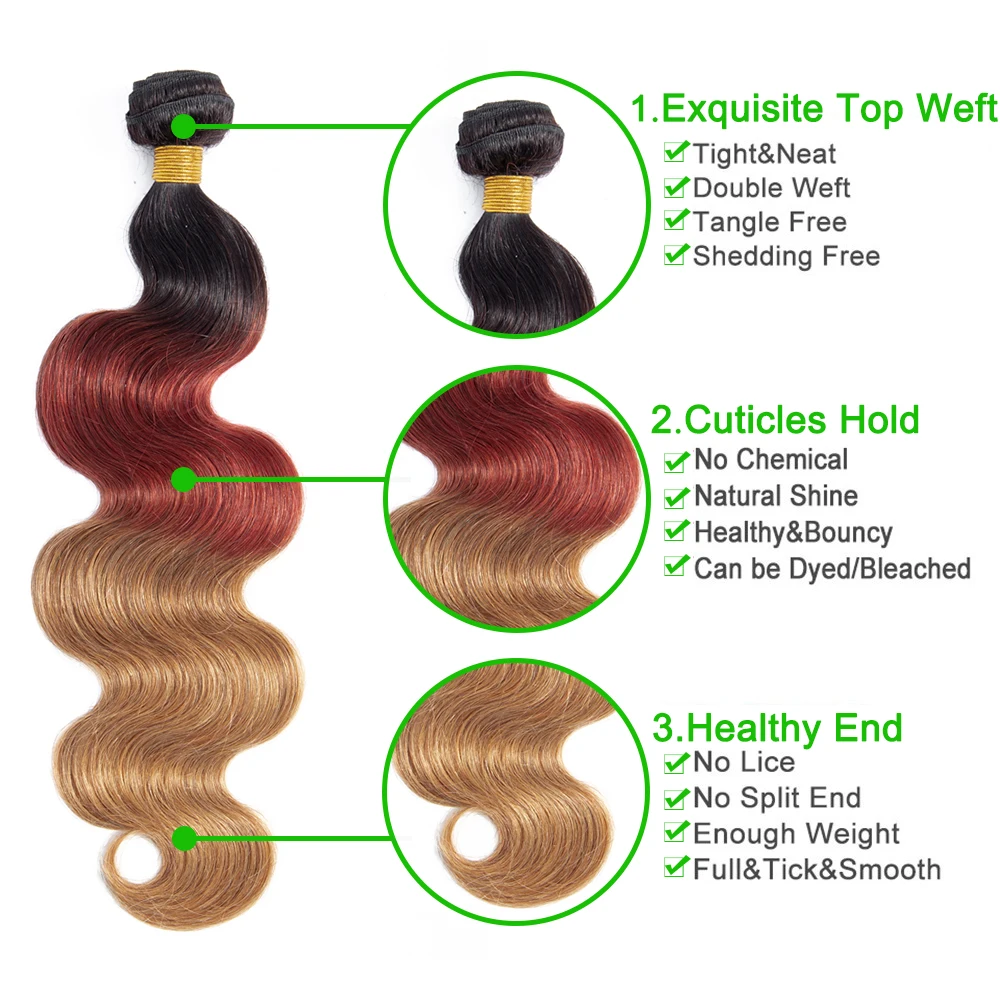 Malaysia Body Wave 3 Tone T1B/33/30 Ombre Hair Weave Bundles Remy 100% Human Hair Extensions Can Buy 1/3/4 Bundles Free Shipping