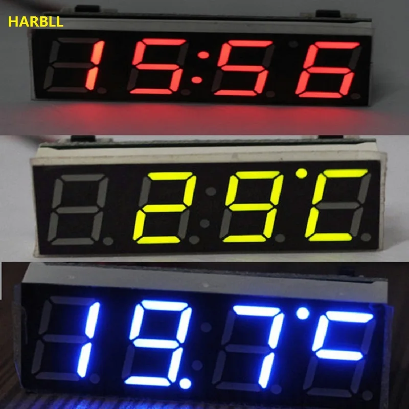 HARBLL 12V 24V Car Auto Digital Led Electronic Time Clock Thermometer Voltmeter Three Colors