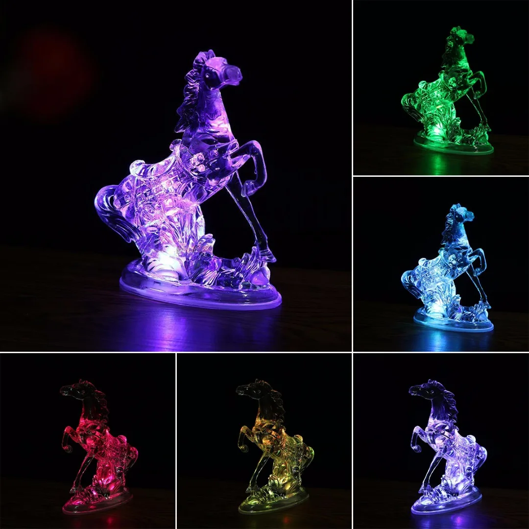 IKVVT 7 Color Changing Animal Acrylic Horse LED Night Light Lamp Xmas Bedroom Decor