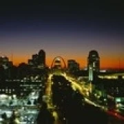 High Angle View Of A City Lit Up At Dawn  St. Louis  Missouri  USA Poster Print (18 x 6)