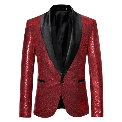 blazer suit Black Sequin One Button Shawl Collar Suit Jacket Men Bling Glitter Nightclub Prom DJ Blazer Jacket Men Stage Clothes for Singers black blazer for men Suits & Blazer