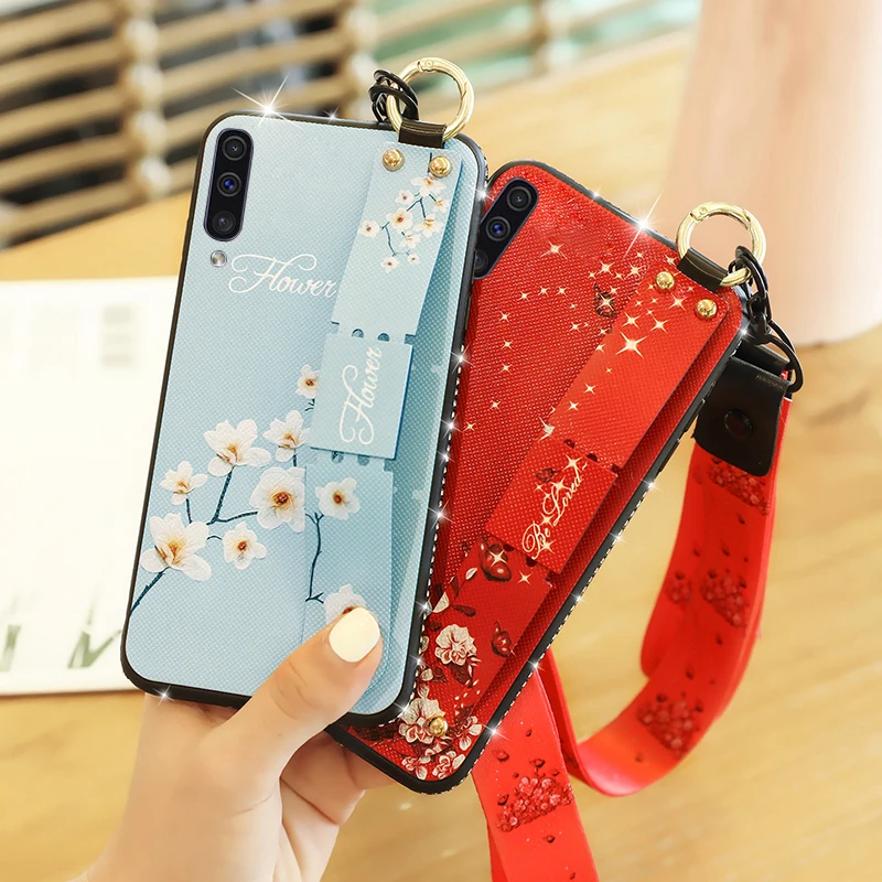 

Wrist strap case for Samsung galaxy A50 A40 A30 A20 A10 M10 M20 M30 A6 A8 Plus A9 2018 A9S A750 A7 2018 Diamond Flower Cover