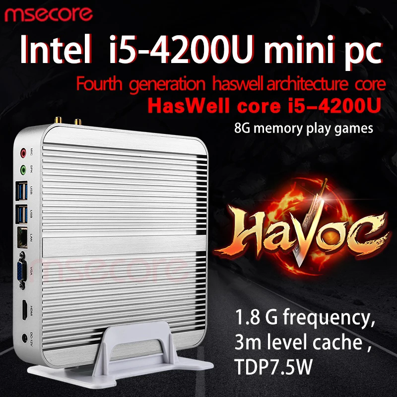 Fanless Intel I5 4200U Mini PC Windows 10 NUC stick pc Nettop barebone system Desktop Computer