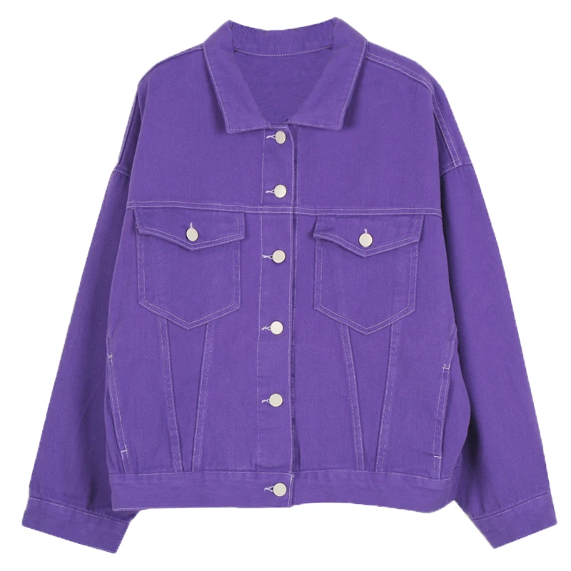 Осень весна Harajuku BF стиль джинсовая куртка для мужчин и женщин Винтаж оверсайз свободные женские джинсы пальто женские фиолетовые пальто - Цвет: Фиолетовый