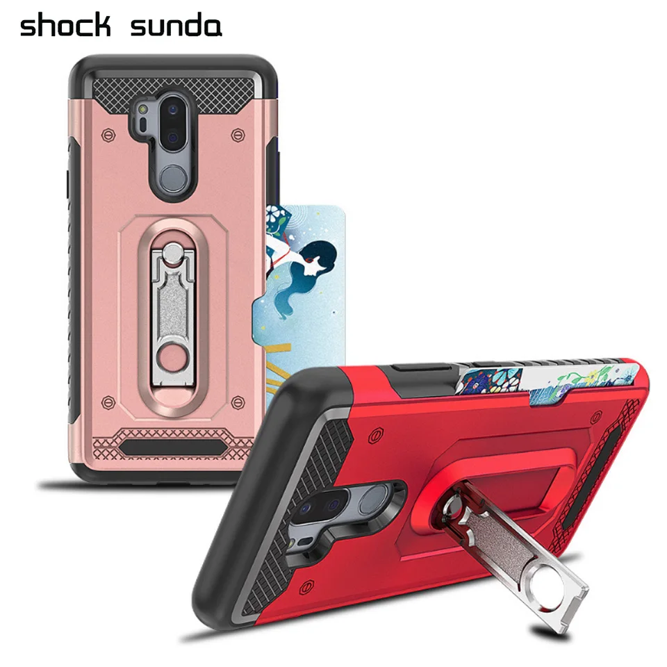 

Shock Sunda for LG G7 g7 Silicone Case Cover with Wallet Card Holder Metal Kickstand Hard Armor Shockproof Case Capa Funda