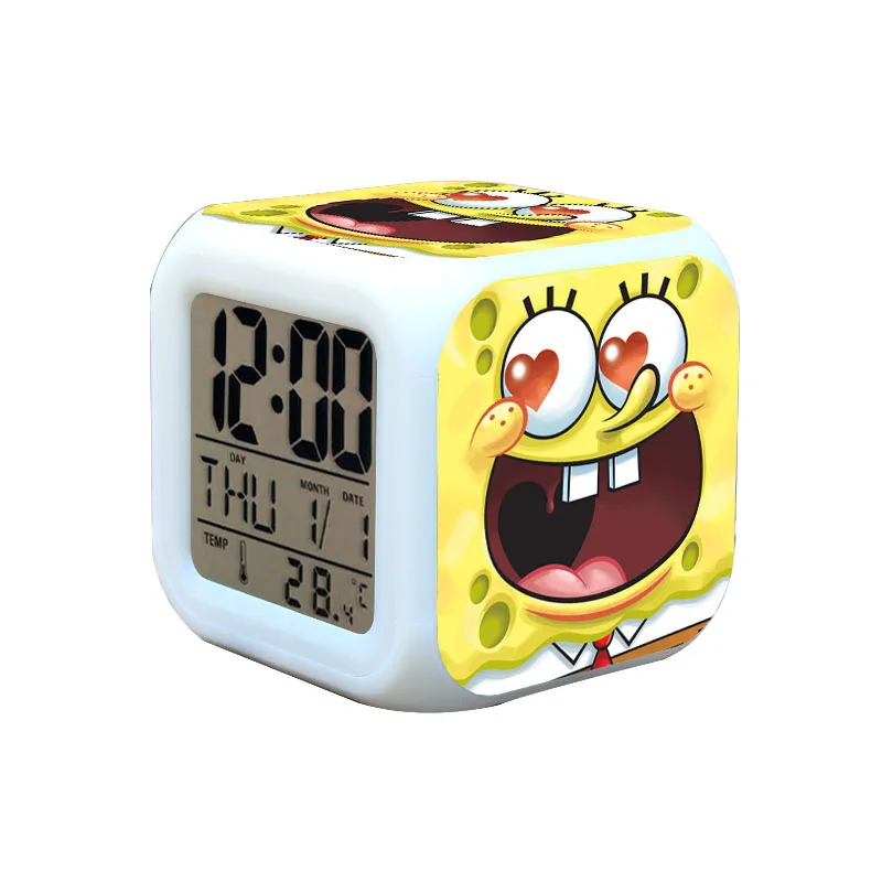 

America Comedy animation SpongeBob SquarePants Color Changing Digital Alarm Clock LED 7 Colors Flash Clock Kids Cartoon Clocks