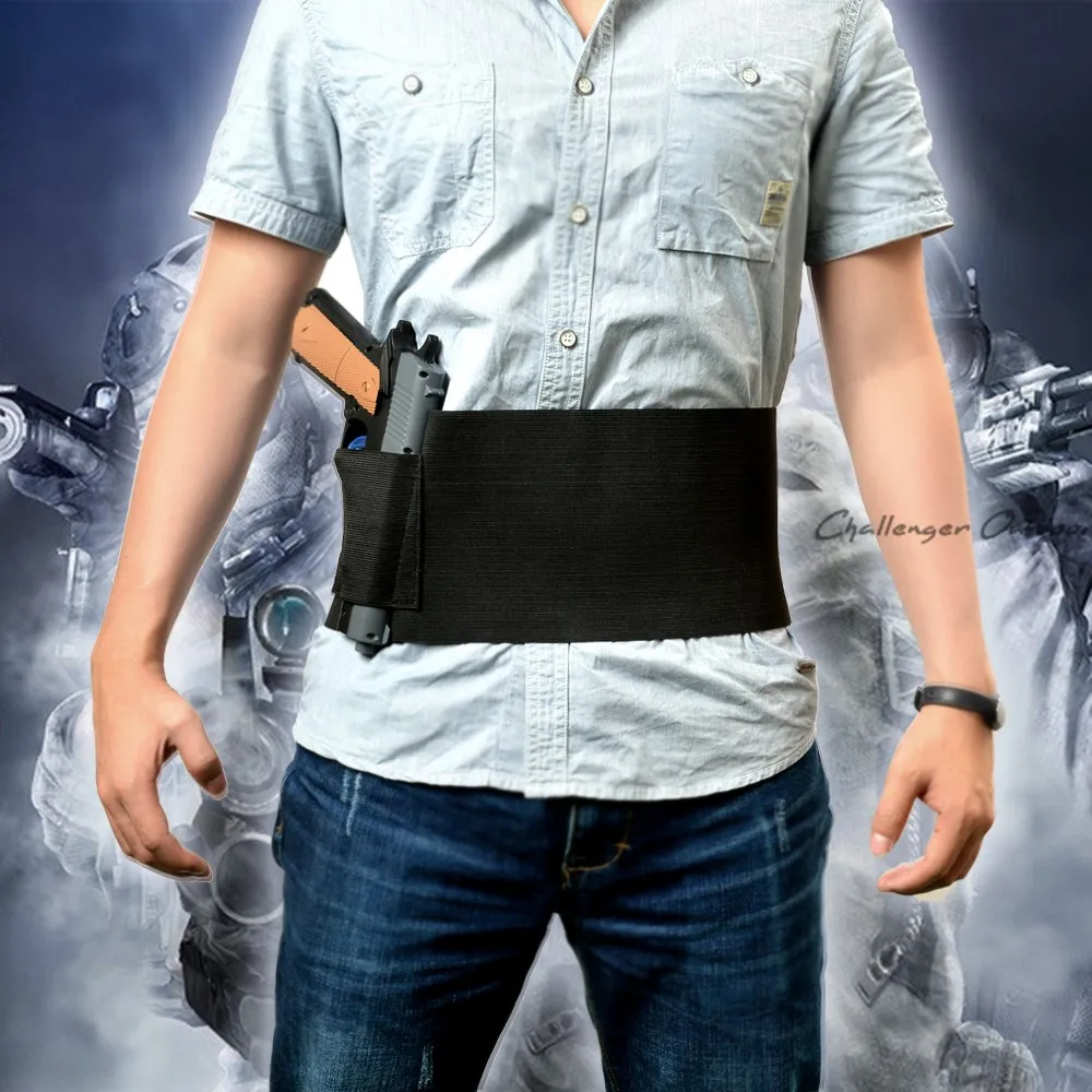 Tactical Adjustable Belly Band Waist Pistol Gun Holster With Double
