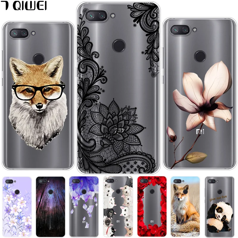 

6.26'' For Xiaomi Mi 8 Lite Case Silicone Soft Clear Phone Case For Xiaomi Mi8 Youth Case Mi 8 Lite Cover TPU Thin Flower Coque