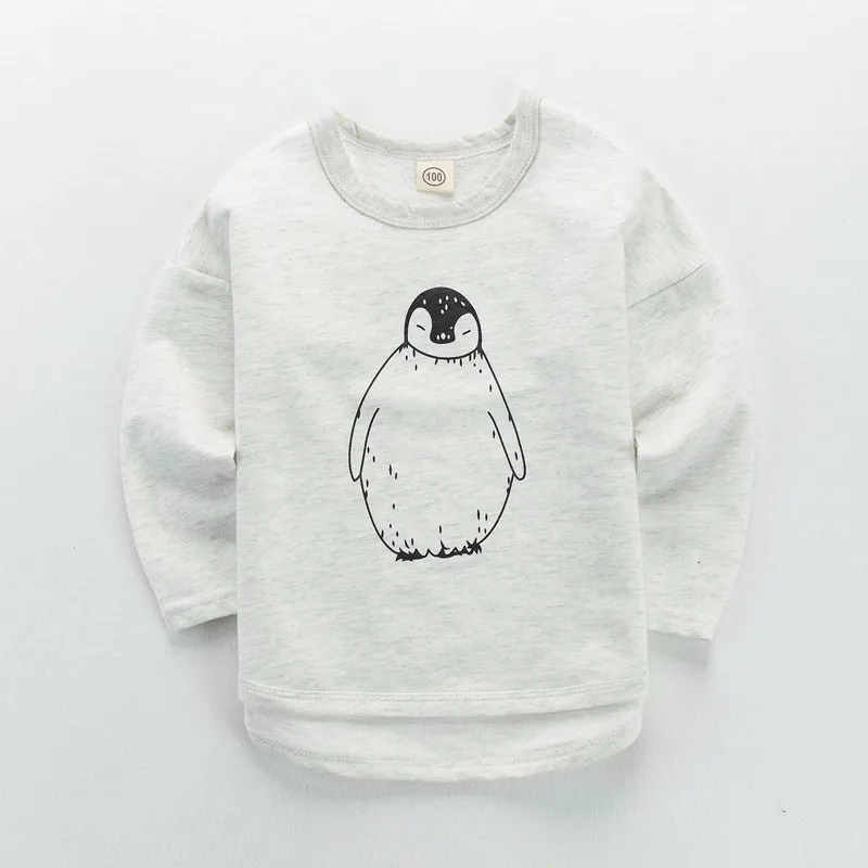 Новинки осени одежда для девочек и мальчиков для малышей футболки длинный рукав хлопок рисунок-пингвины футболки для малышей кофты детская одежда