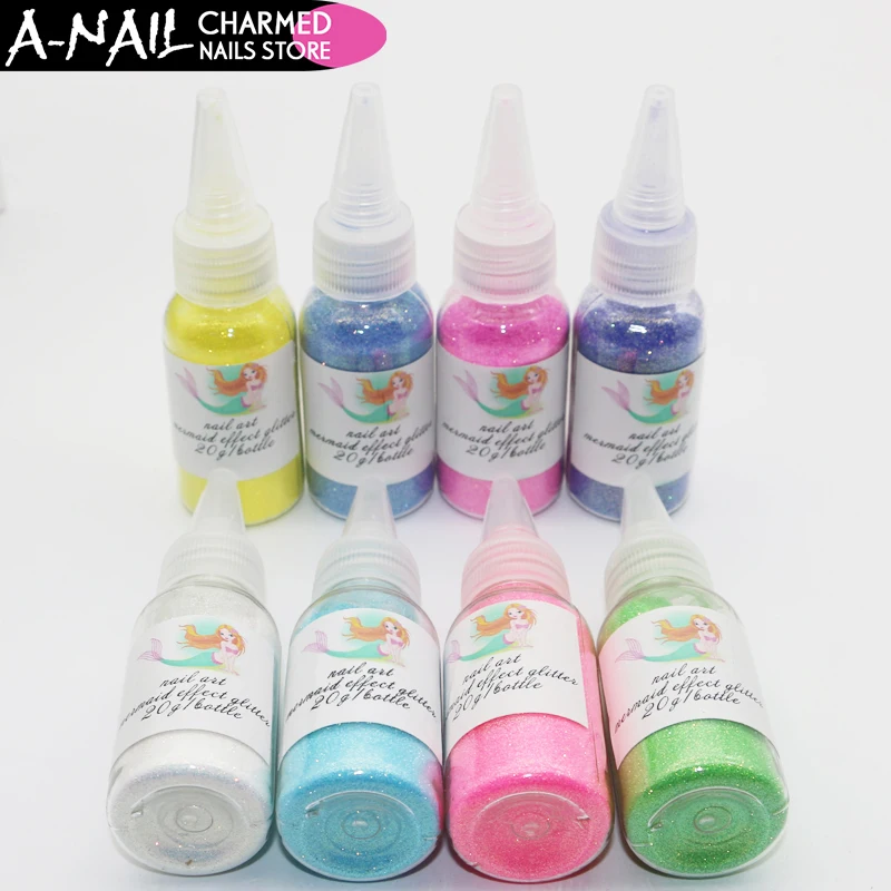 20g/bottle 12 COLORS Laser Mermaid Nail Glitter Powder Pretty Gradient Shimmer Glitters Pigment Nail Powder Dust Laser Nail Art