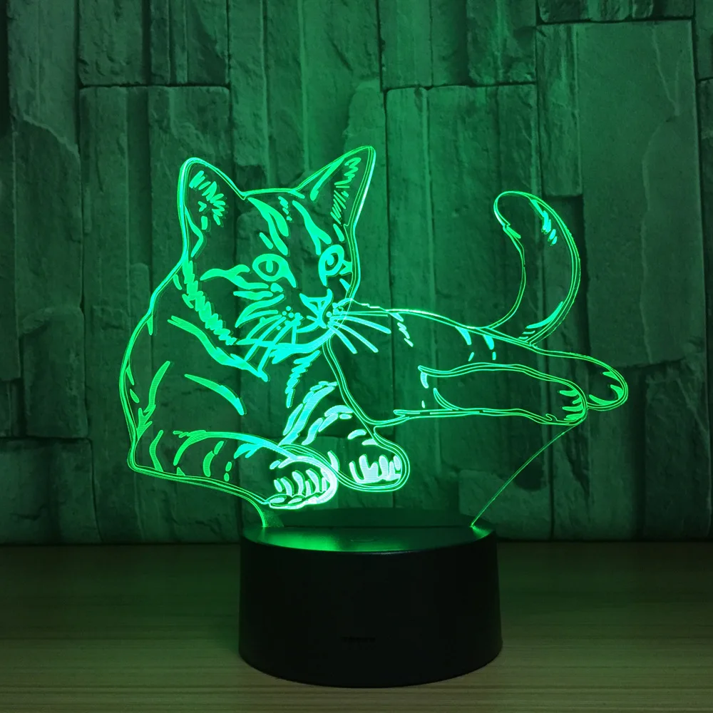 Милый 3D ночник с кошкой, сенсорный выключатель, светодиодный 3D светильник с животными, 7 цветов, USB иллюзия, настольная лампа, домашний декор, детская игрушка, подарок на день рождения