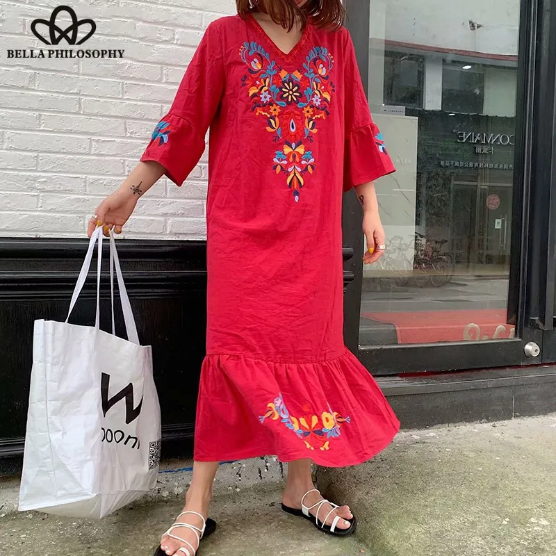 new Summer Half Sleeve Floral Long Dress Vintage Embroidery Female Retro Boho Dress Street Wear Lady Holiday Dress Wonder Store