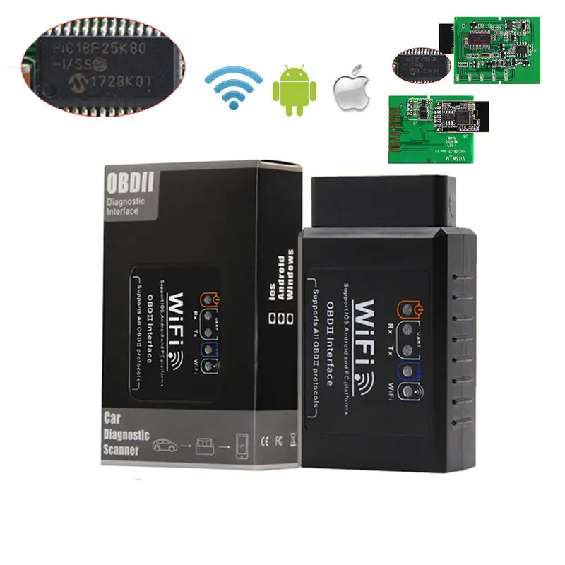 Мини wifi OBDII ELM327 V1.5 чип PIC18F25K80 OBD Автомобильный считыватель кодов Wi-Fi работает Android/IOS ELM 327 wifi аппаратное обеспечение V1.5 - Цвет: Black WIFI