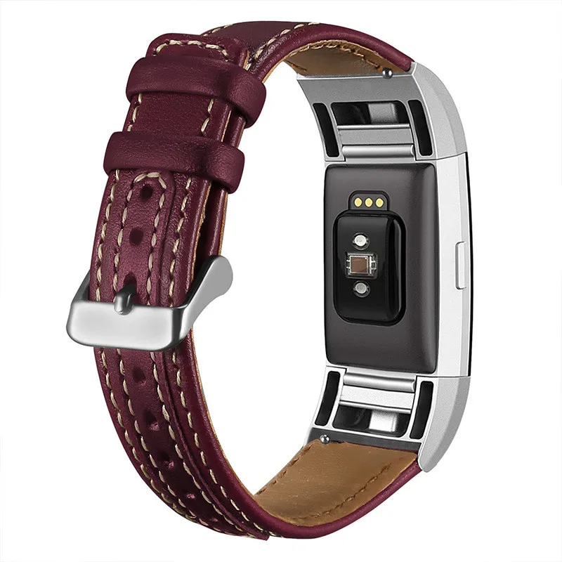 Replacement Bands Splicing Two-tone Genuine Leather for Fitbit Charge 2 Wristband Metal Connectors Fitness Strap Women Men Small Large 5 (12)