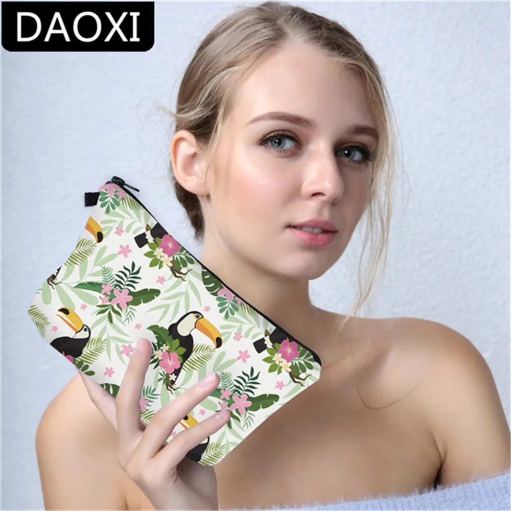 DAOXI 3D печать Tucan цветы дорожные косметички для хранения милый подарок DX50918