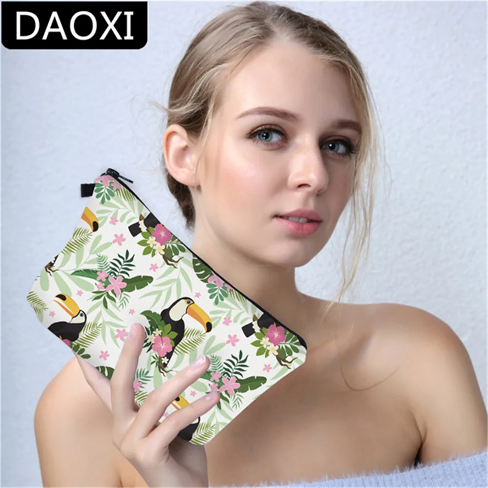  DAOXI 3D Printing Tucan Flowers Cosmetic Bags Travel Storage Cute Gift DX50918