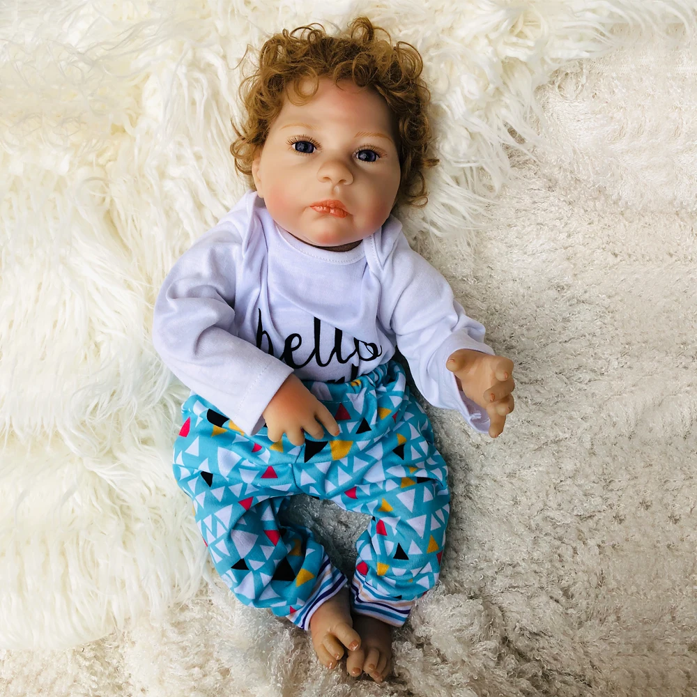 

45cm Fashion curly hair Silicone Reborn Boneca Realista Soft hands and feet Baby Dolls For girl boy Bebes Reborn doll gift toy