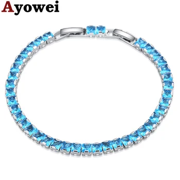 

Ayowei Classic 925 Silver Light Blue Crystal Zircon Bracelet Fashion Anniversary Gift for women TB1151A