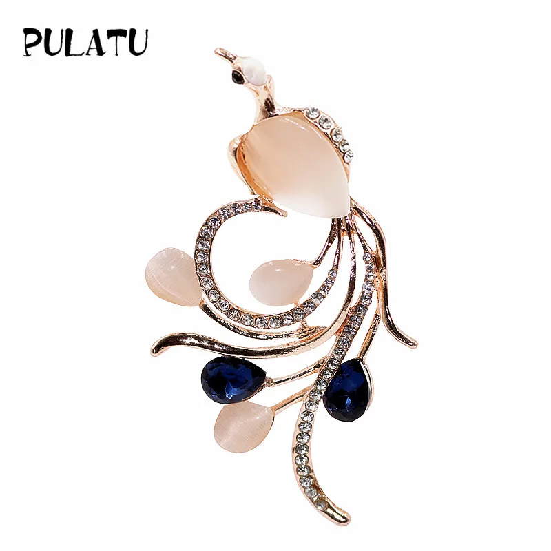 

PULATU Vintage Phoenix Women Brooches Crystal Opal Brooch Pins Party Supplies Plating Golden Color Alloy Zinc Brooches Pin