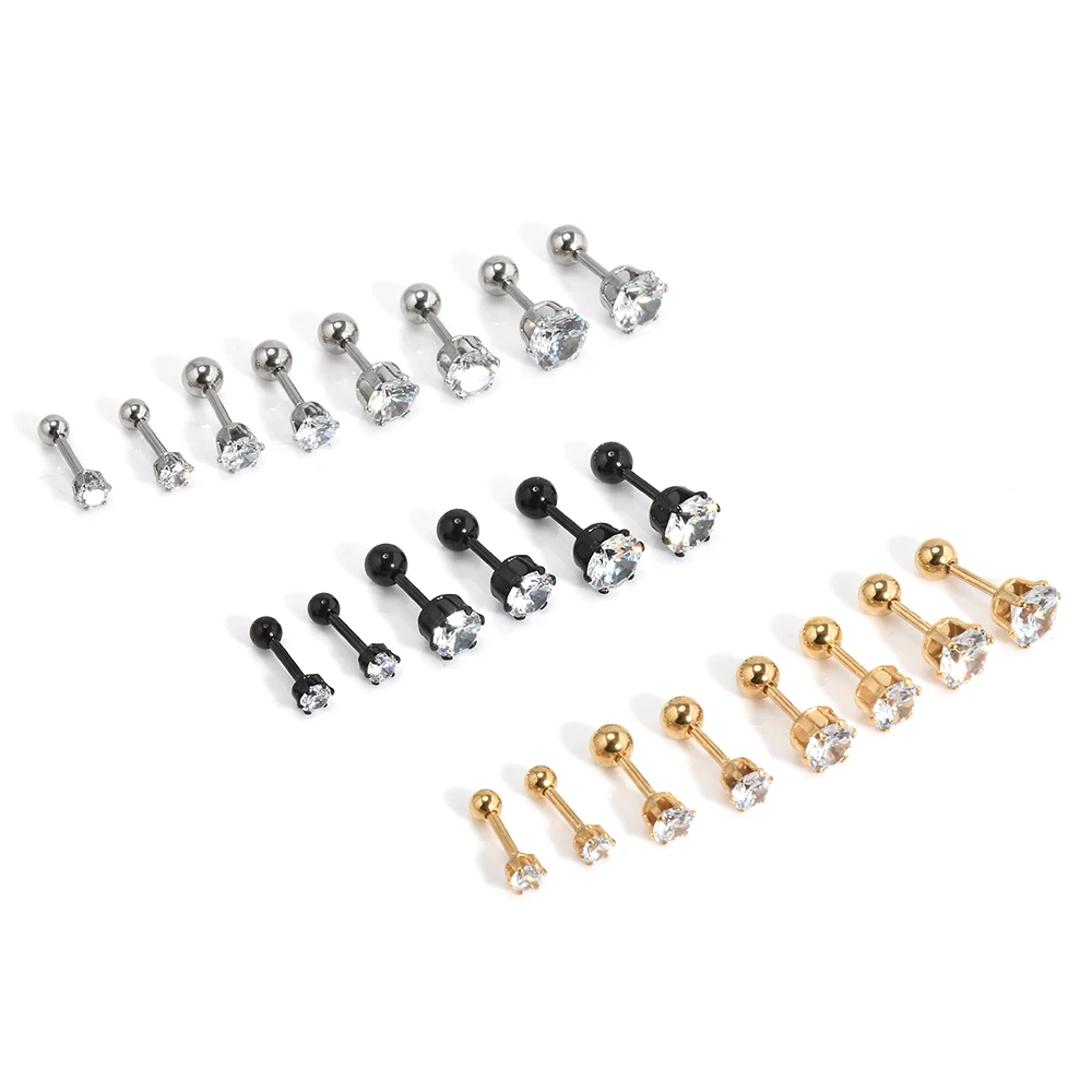 

3 Colors High quality 1 Pair titanium steel Zircon Stud Earrings Piercing Stud Earrings for women Elegant Jewelry Fashion Gift