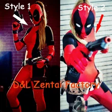 Free Shipping DHL New Arrival Full Body Lady Sexy Red and Black Deadpool Zentai Costume Lycra Spandex Halloween Zentai Suit