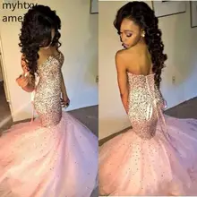 Сексуальное розовое платье vestido de festa, блестящее Тюлевое длинное вечернее платье русалки, милое кружевное платье на спине, кристаллы платья для выпускного, платье для праздника