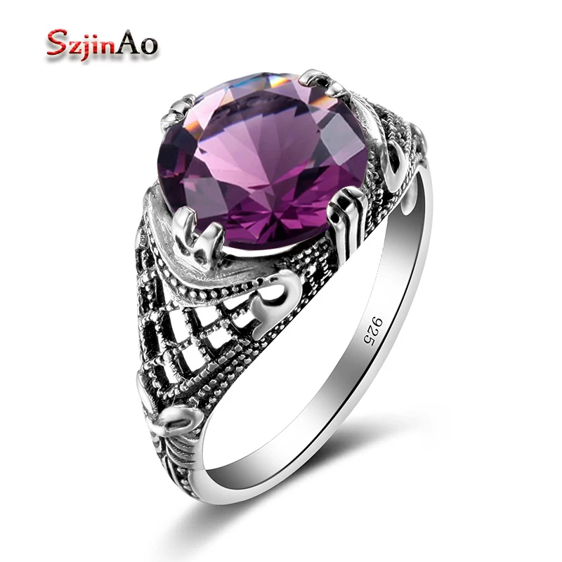 

Szjinao Genuine 100% 925 Sterling Silver Skull Ring Bohemia Style with Amethyst For Women Wedding Jewelry Wholesale