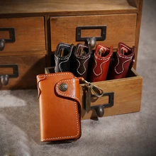 YIFANGZHE бумажник для ключей, Натуральная Воловья кожа, для женщин и мужчин, Кожаный Автомобильный брелок для ключей с 6 медными держателями премиум класса