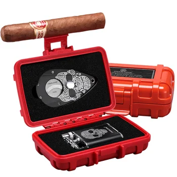 

CIGARLOONG Grimace Personality Cigar Set with Lighter And Cigar Cutter Sccisors Portable Travel Cigar Case Box CQ-0130
