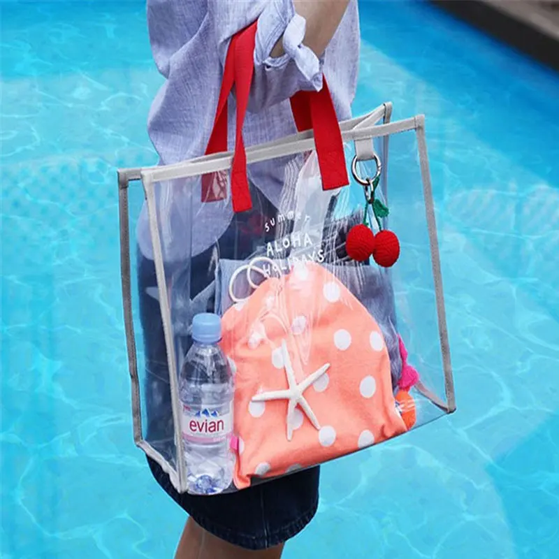 Fashion Women Clear Transparent Handbag Tote Shoulder Bags Beach Bag Popular Handbags Women Bags ...