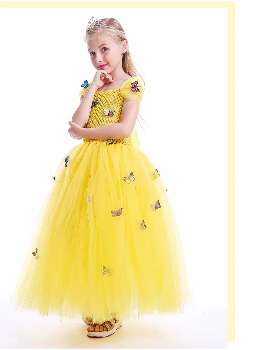 Princess Belle Girls Tutu Dress Beauty and The Beast Yellow Belle Cosplay Ball Gown Kids Party Carnival Halloween Costumes (7)