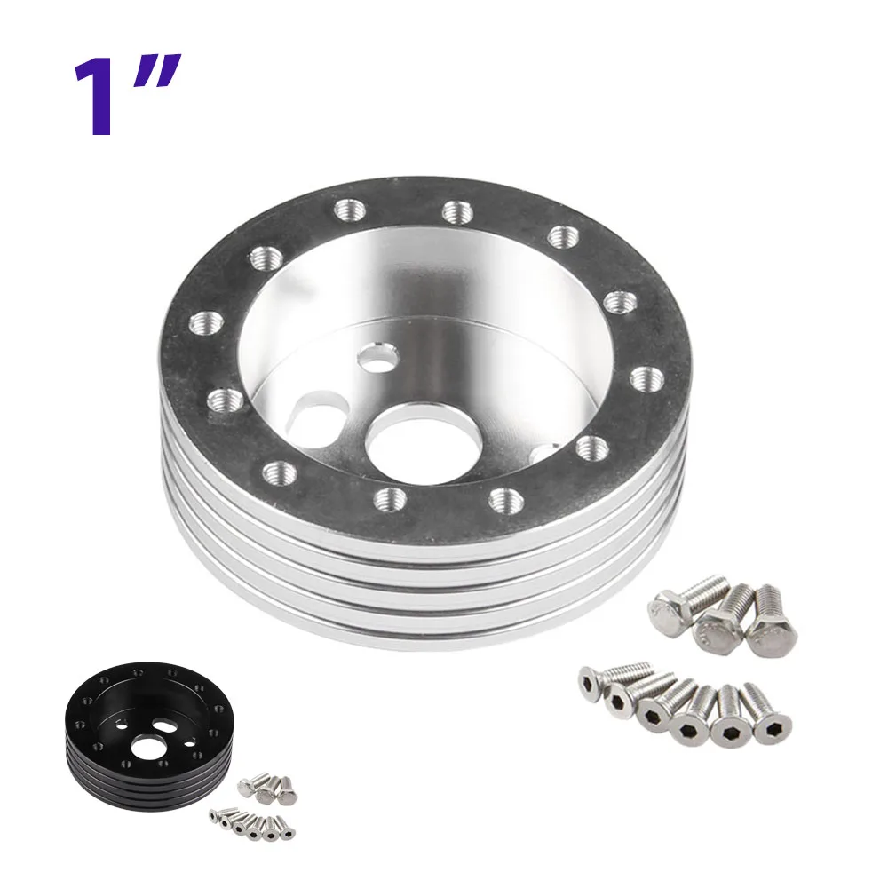 

1" Car Steering Wheel Hub Adapter 6-Holes to 3-Holes Universal Vehicle Steering Wheel Spacer Aluminum Alloy Black Silver Color