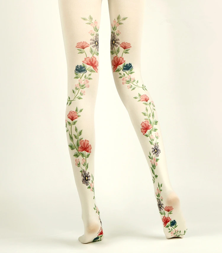Girls white floral pattern tights years 