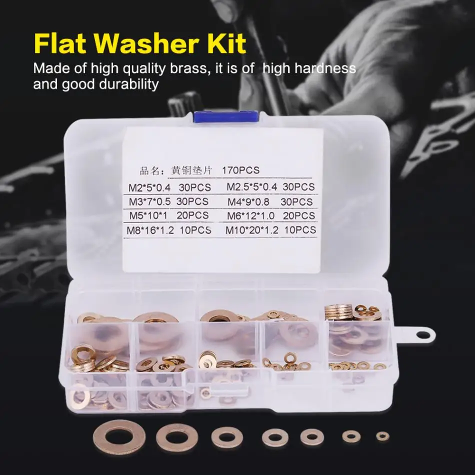 170Pcs Flat Washer Assortment Set Stainless Steel Flat Washer Assortment Set with Box M2//M2.5//M3//M4//M5//M6//M8//M10 Durability Wear Resistant Anti-Corrosion Long Service Life